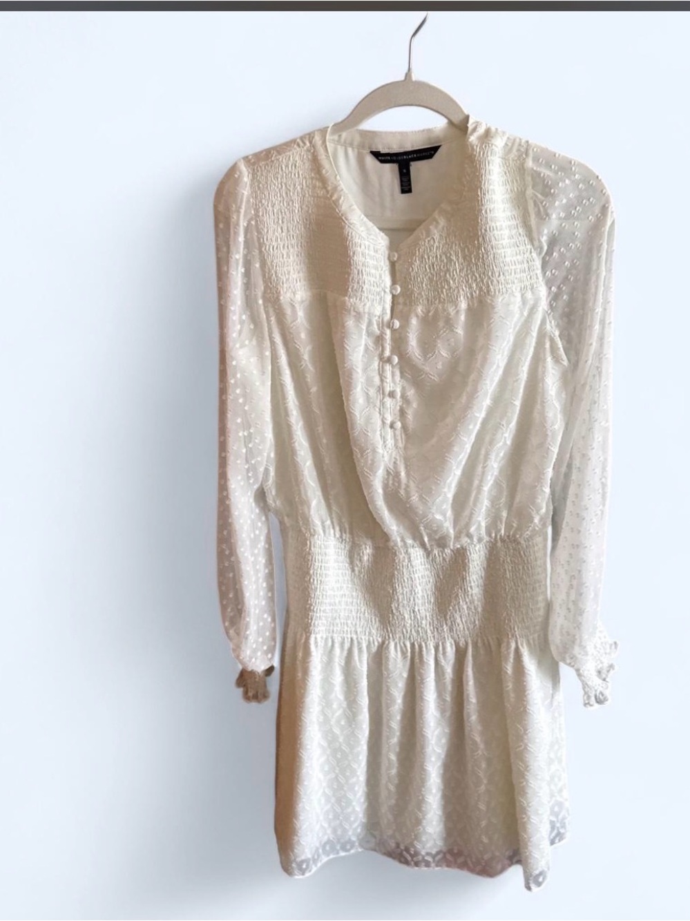 White House Black Market Ivory Long-Sleeve Smocked Dress